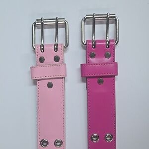 Lot Of 2 Y2K Coated Leather Barbie Pink Belts Silver Buckle Rivets Baby Pink